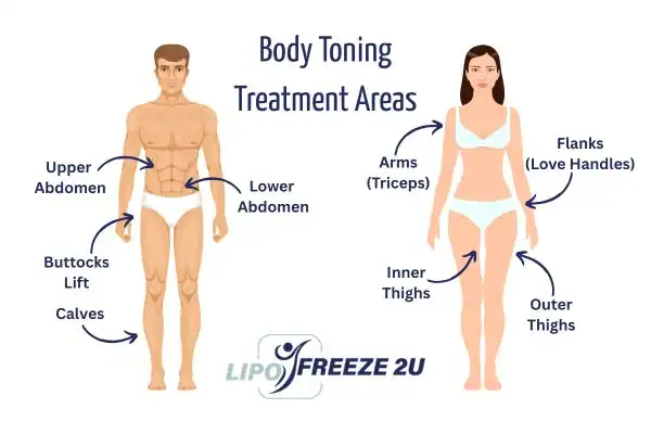 Graphic showing where you can have Body toning Treatment Hereford on your body